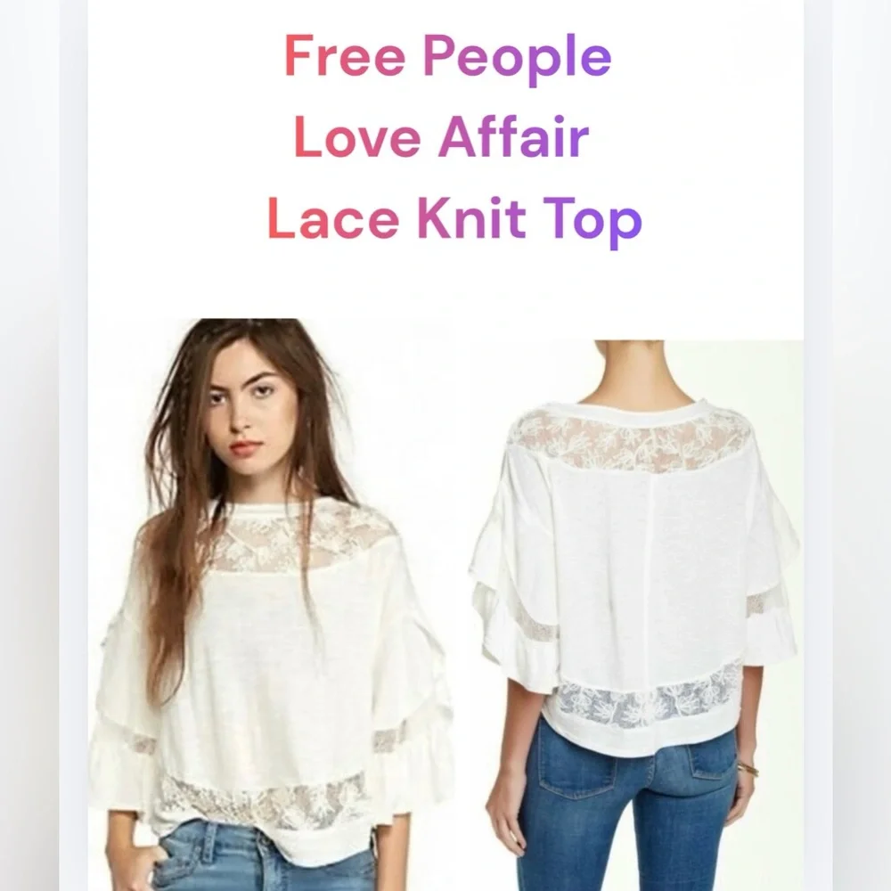 Free People Love Affair - Ivory/White Lace Knit Bell Sleeve Top – Size Small